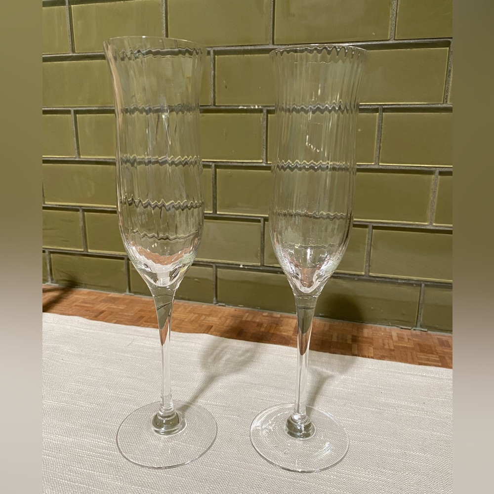 Two Orrefors Harmony Crystal Champagne Flutes